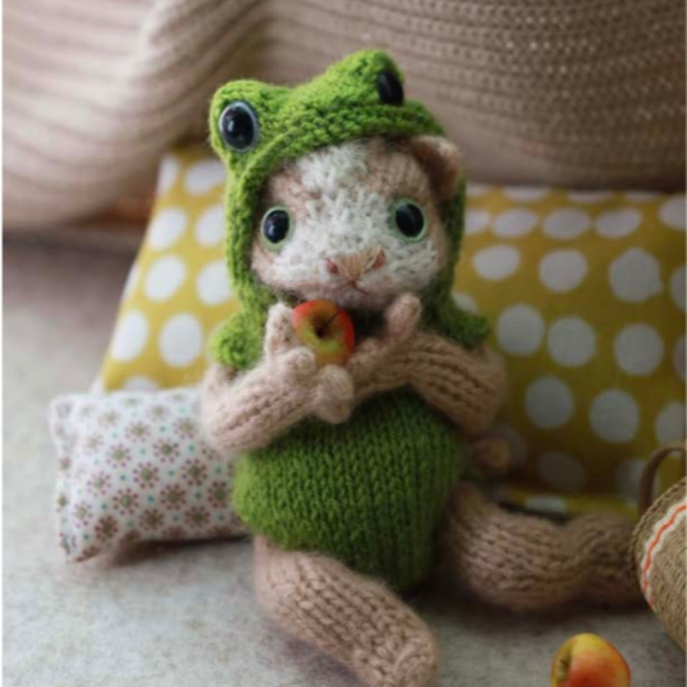 Kitten Doll in Frog Suit Cashmere Knitting Kit (makes 2)