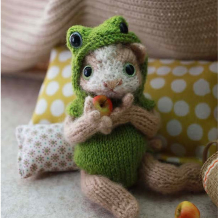Kitten Doll in Frog Suit Cashmere Knitting Kit (makes 2)