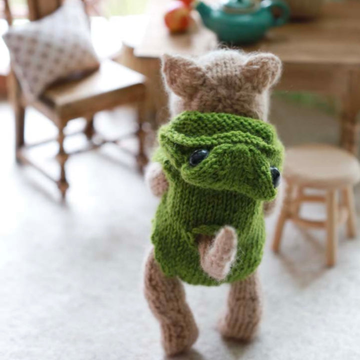 Kitten Doll in Frog Suit Cashmere Knitting Kit (makes 2)
