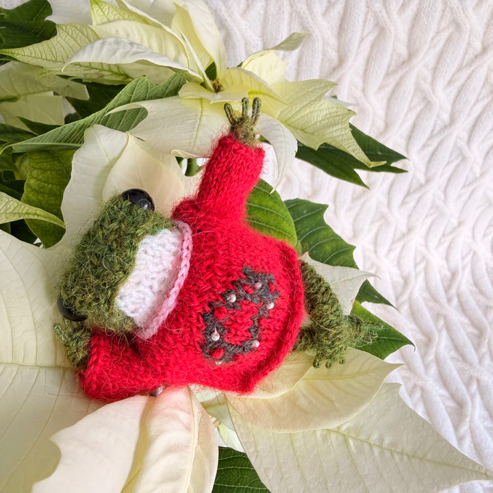 KNITTED AND READY Little Frog in Christmas Jumper